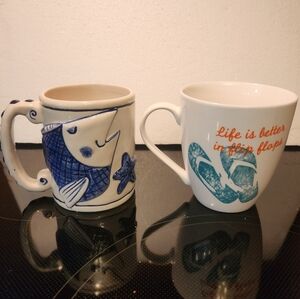 Pfaltzgraff Blue Fish and Flip Flop Mugs